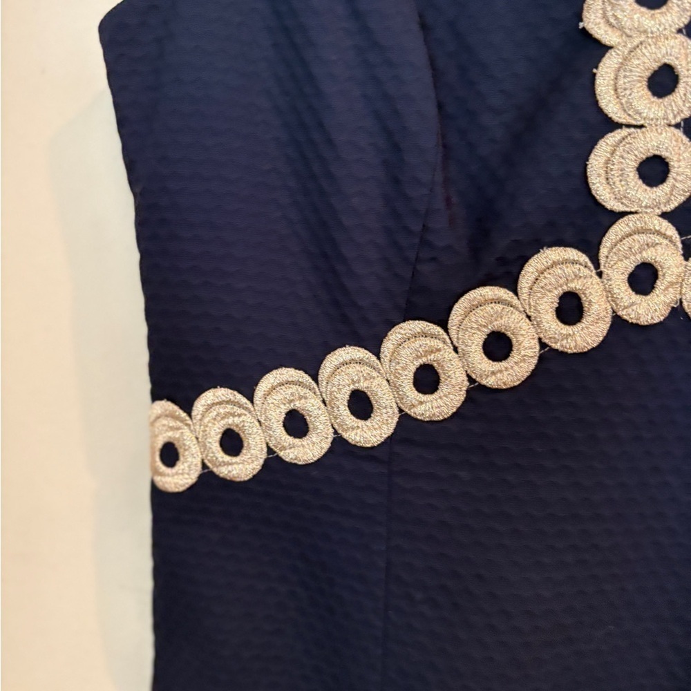 Lilly Pulitzer Esme Shift Dress Navy & Gold Classy Grecian Style  Size 4 - Picture 6 of 11